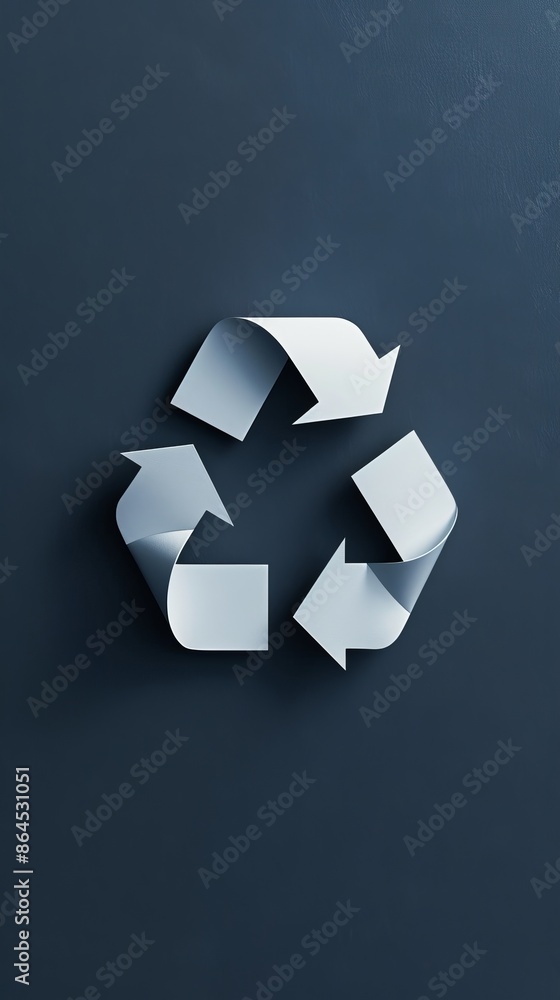 3d render of white recycling symbol on dark blue background, sustainability and environment concept 3d render of white recycling symbol on dark blue background, sustainability and environment concept