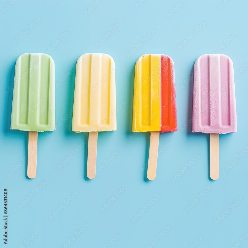 A conceptual image of colorful popsicles, isolated with room for text on a clean backdrop A conceptual image of colorful popsicles, isolated with room for text on a clean backdrop