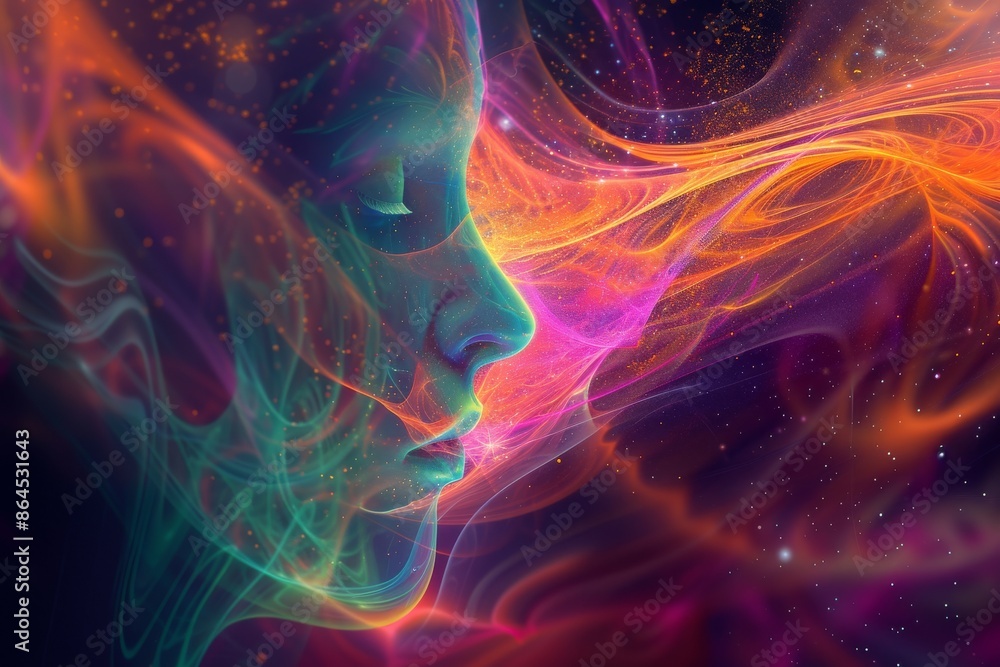 a colorful cloud background with a computer screen, colorful, abstract visualization of mind positive affirmations a colorful cloud background with a computer screen, colorful, abstract visualization of mind positive affirmations