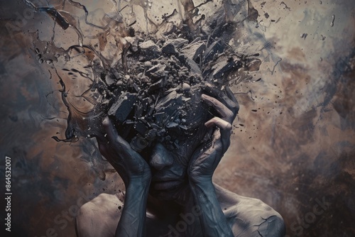 a woman with a tree in her hair, dramatized visualization of the intense battle and subsequent victory over mental health challenges © SaroStock