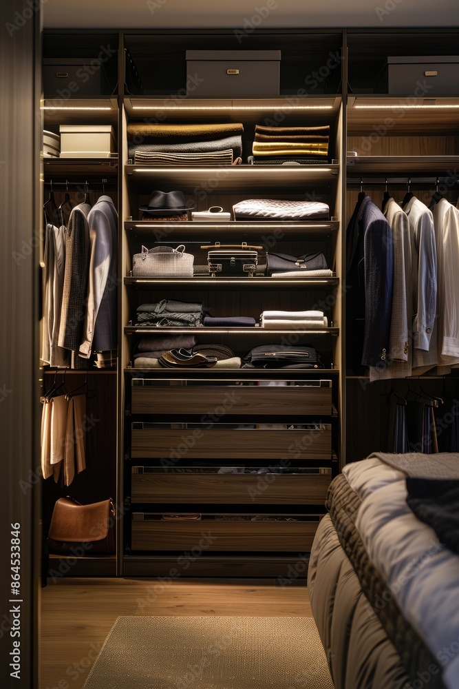Spacious Dressing Room with a Large Wardrobe and Organized Clothes Spacious Dressing Room with a Large Wardrobe and Organized Clothes