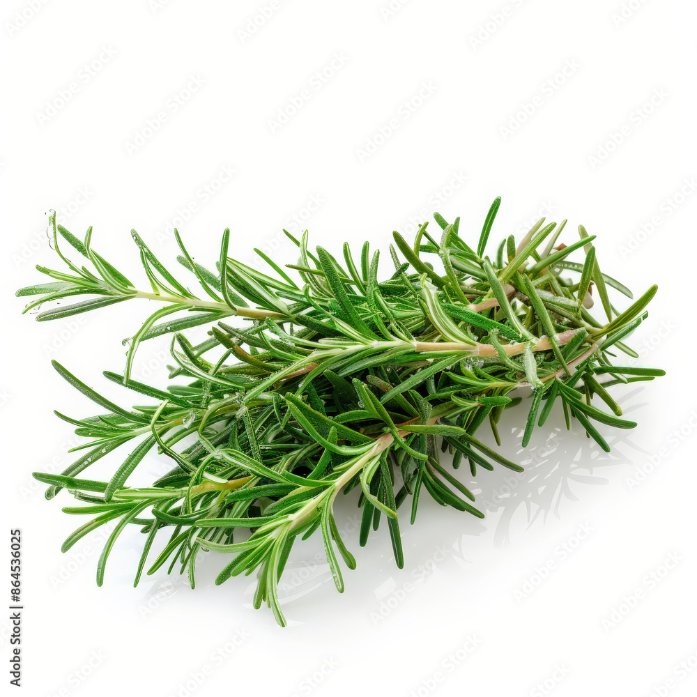 A bunch of fresh, green rosemary with dewy sprigs, isolated on white background A bunch of fresh, green rosemary with dewy sprigs, isolated on white background