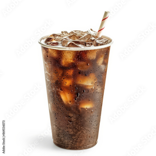 A large soda in a paper cup with a straw, isolated on white background photo