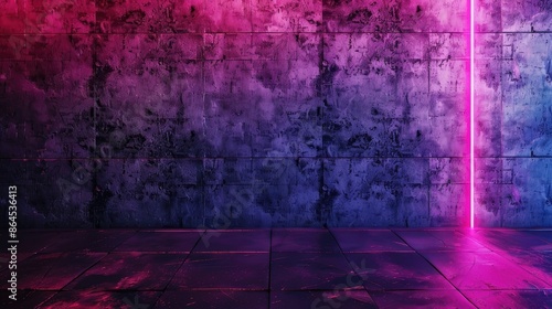 Cement wall with neon light on dark background