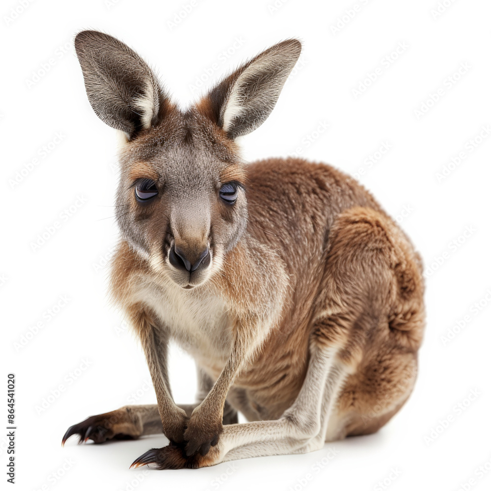 An adorable baby kangaroo peeking out of its mother's pouch, isolated on white background An adorable baby kangaroo peeking out of its mother's pouch, isolated on white background
