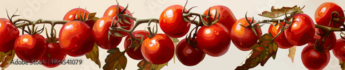 Detailed illustration of vibrant, vine-ripened tomatoes still attached to the vine, showcasing their natural color and fresh appearance. Generative ai vector illustration. 