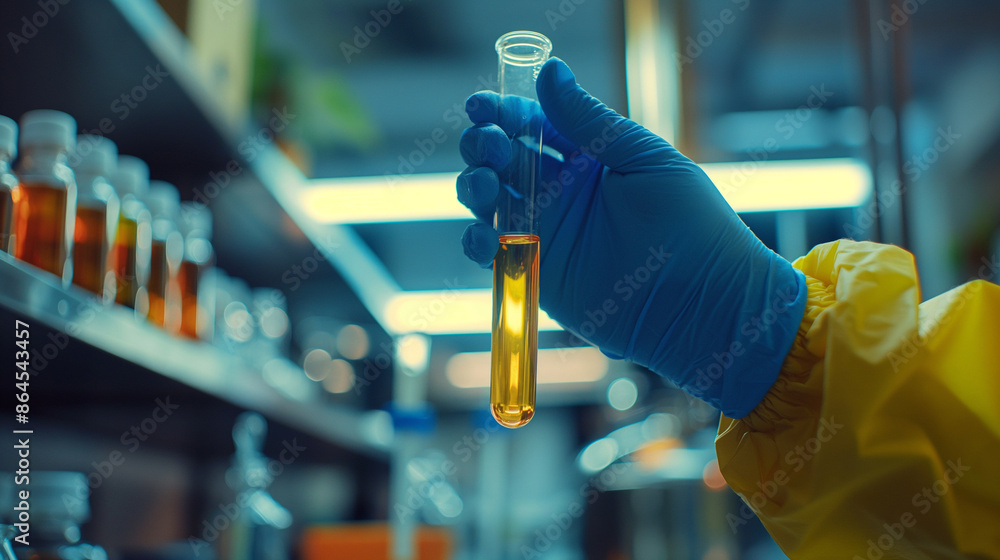scientist in protective gloves hold test tube in hands produces chemistry at laboratory scientist in protective gloves hold test tube in hands produces chemistry at laboratory