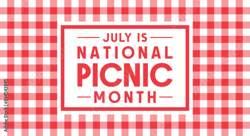 National Picnic Month, banner or poster with a checkered pattern vector illustration