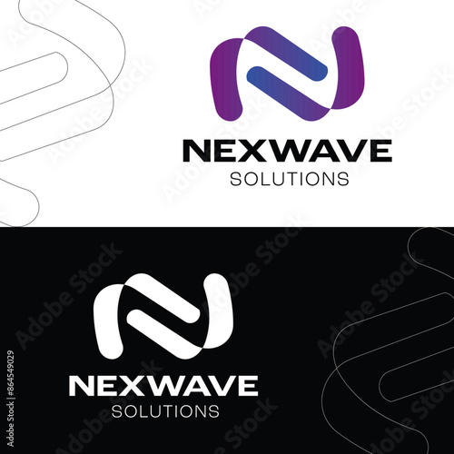 nexwave, software company logo, N letter logo, tech logo, abstract logo, wave logo, VR logo, gradient logo, modern, minimalist logo