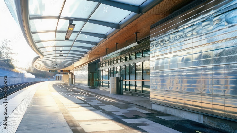 ultra-modern train station with a curved roof and walls made of textured aluminum siding ultra-modern train station with a curved roof and walls made of textured aluminum siding