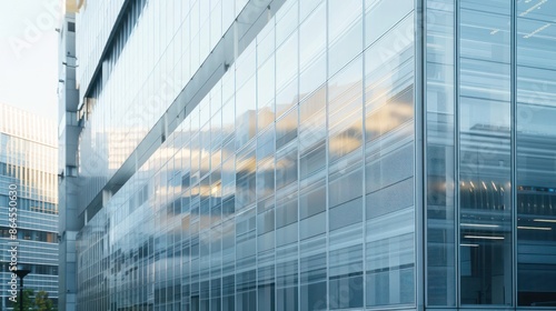 ultra-modern office building with a fa? section ade of mirror-like aluminum siding, reflecting the bustling city life