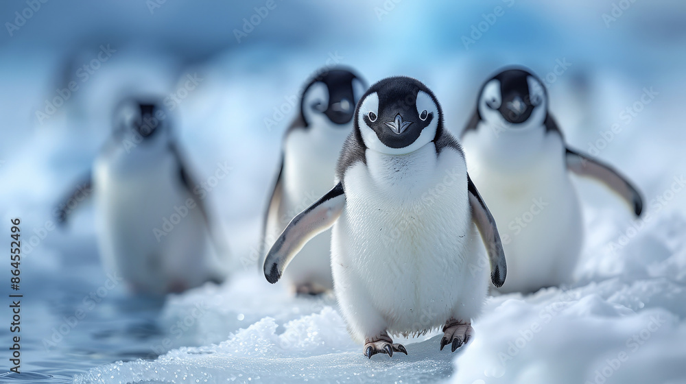 Fototapeta premium Penguins on an ice floe, Antarctic Peninsula, on an iceberg near South Shetland Islands