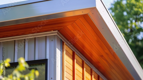 close-up of a modern playground structure, featuring a combination of aluminum siding and natural wood for a unique aesthetic