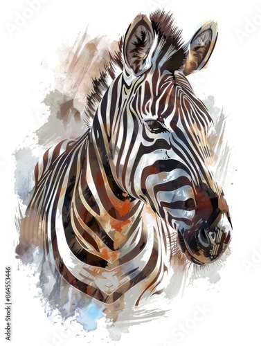 Zebra Head Watercolor Painting photo