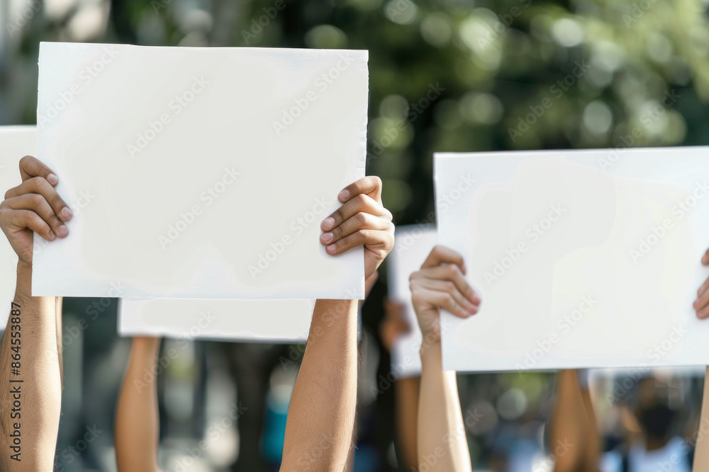 Protesters holding blank political poster banners. Empty protest banner template Protesters holding blank political poster banners. Empty protest banner template