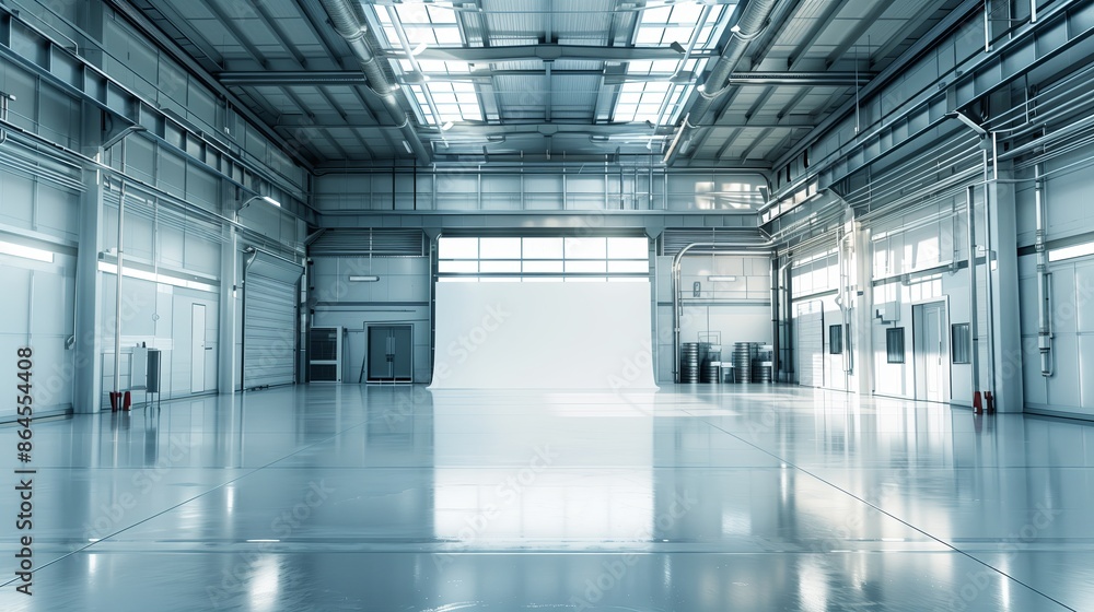 Empty warehouse interior. Industrial architecture construction. Hangar and storehouse factory flooring. Storage space room with light. Inside metal hall. Modern business plant with Empty warehouse interior. Industrial architecture construction. Hangar and storehouse factory flooring. Storage space room with light. Inside metal hall. Modern business plant with
