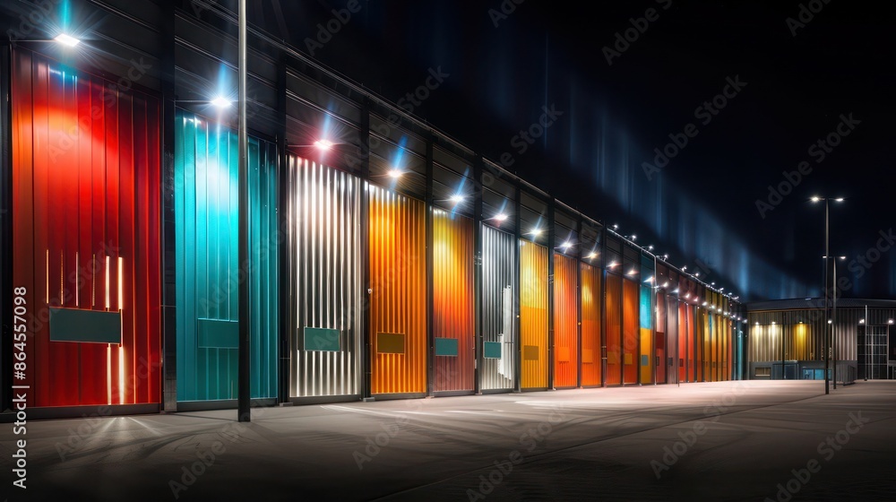 dynamic scene of a sports arena at night, with sections highlighted by vibrant aluminum siding under spotlights dynamic scene of a sports arena at night, with sections highlighted by vibrant aluminum siding under spotlights