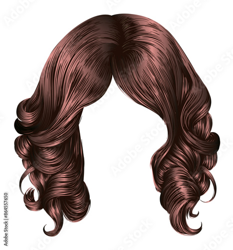 
woman trendy long curly  hairs wig dark brown colors .
 . beauty fashion . realistic 3d .
