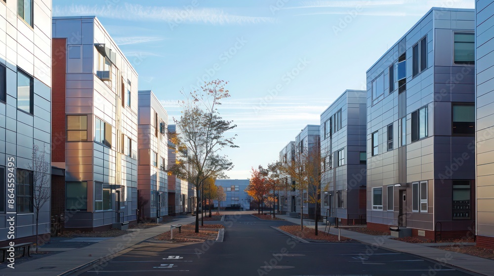 large urban renewal project featuring buildings with interlocking aluminum siding, designed to improve aesthetic appeal and energy efficiency in the community large urban renewal project featuring buildings with interlocking aluminum siding, designed to improve aesthetic appeal and energy efficiency in the community