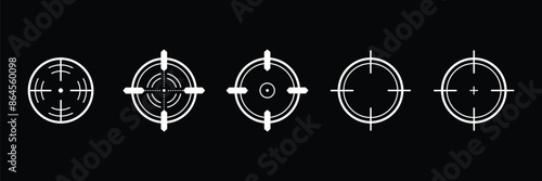 Set of Target aim Crosshair icon collection with black background. Scope aim icons. Circular crosshairs. Vector illustration.