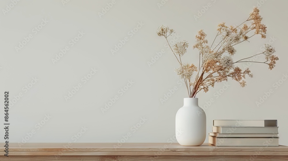 Minimalistic dried flower arrangement in stylish white living room. Minimalistic dried flower arrangement in stylish white living room.