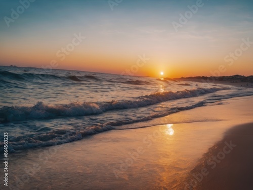 beautiful sunset at the beach,  high ligth blue