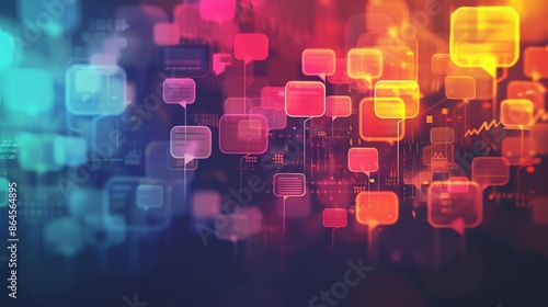 Abstract background of colorful chat bubbles, representing social media communication, online conversations, and digital networking photo