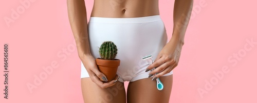 Young woman with razor and ...