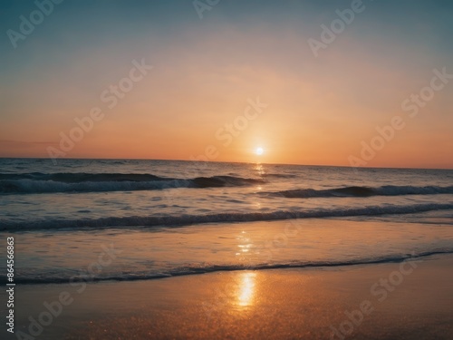 beautiful sunset at the beach, high ligth blue