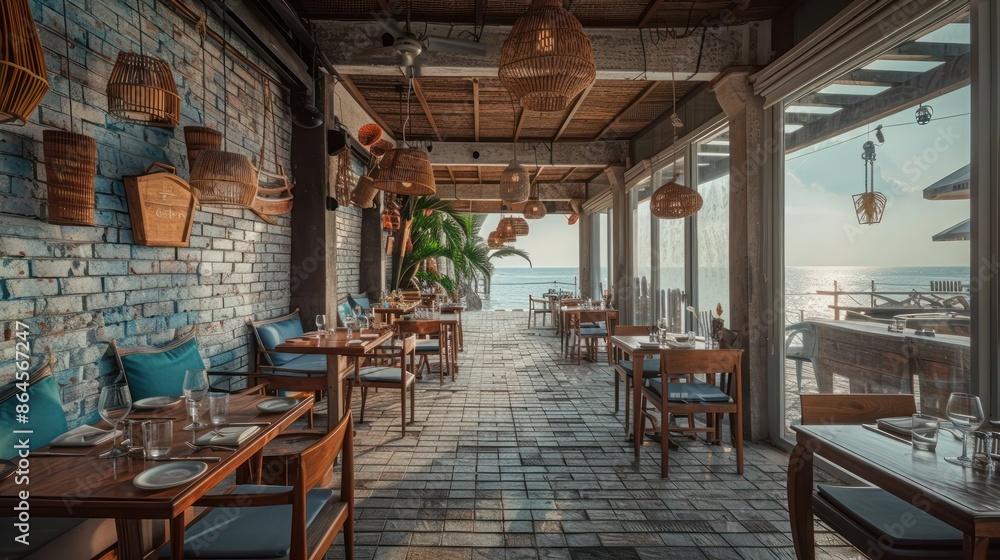 seaside restaurant with walls made of sea-washed bricks, offering diners not only seafood but also a piece of the coastal heritage seaside restaurant with walls made of sea-washed bricks, offering diners not only seafood but also a piece of the coastal heritage
