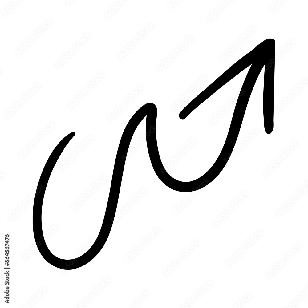 Fototapeta premium One black drawn arrow isolated on white