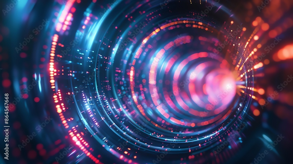Abstract digital tunnel of swirling blue and red lights. Concept of technology, cyberspace, data flow, and the future. Abstract digital tunnel of swirling blue and red lights. Concept of technology, cyberspace, data flow, and the future.