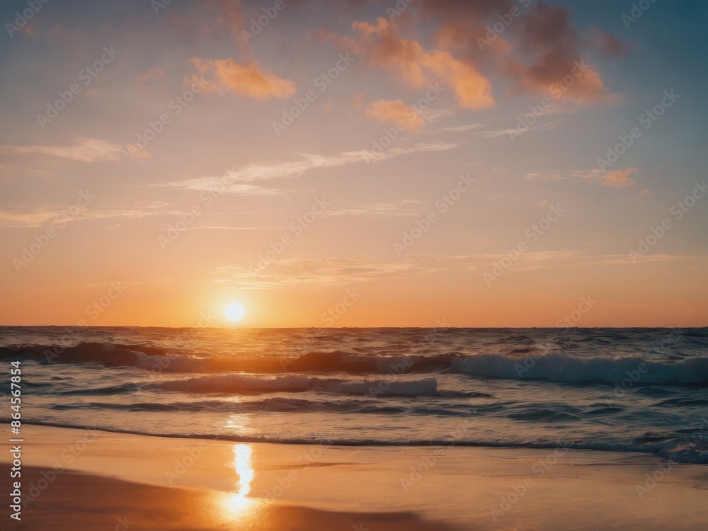 Obraz premium beautiful sunset at the beach, high ligth blue
