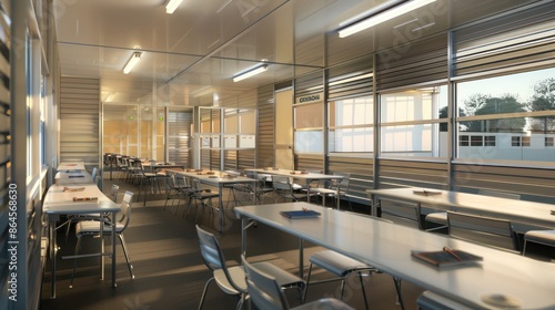 series of modular classrooms with aluminum siding, each unit can be easily relocated or reconfigured according to the needs of the educational institution © Aeman