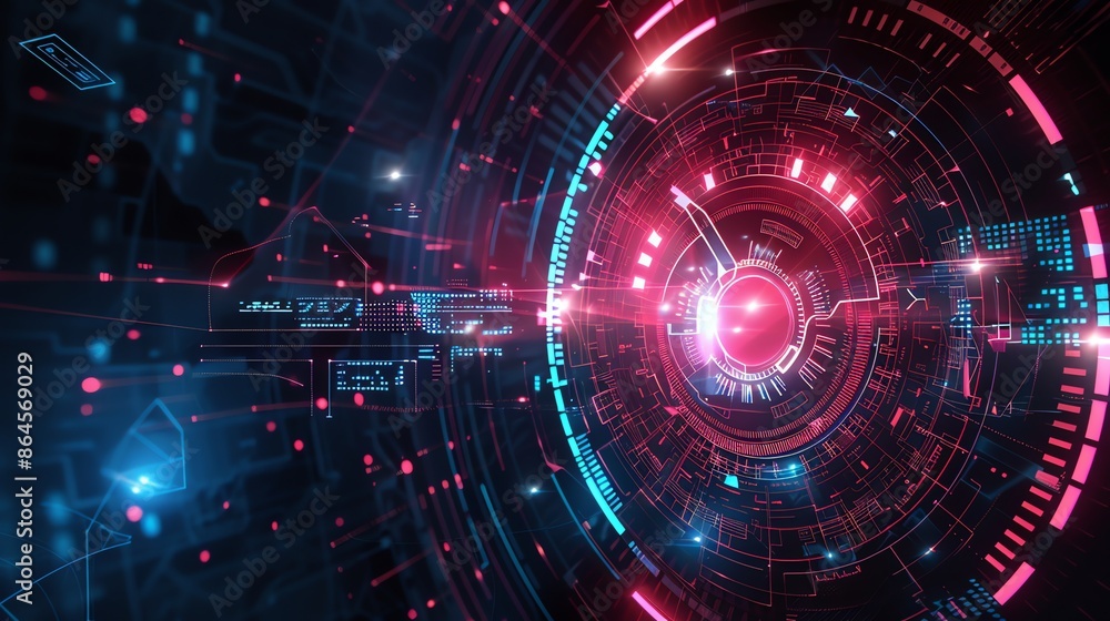 Futuristic Technology Background. Abstract Digital Interface with Glowing Lights and Circles Futuristic Technology Background. Abstract Digital Interface with Glowing Lights and Circles