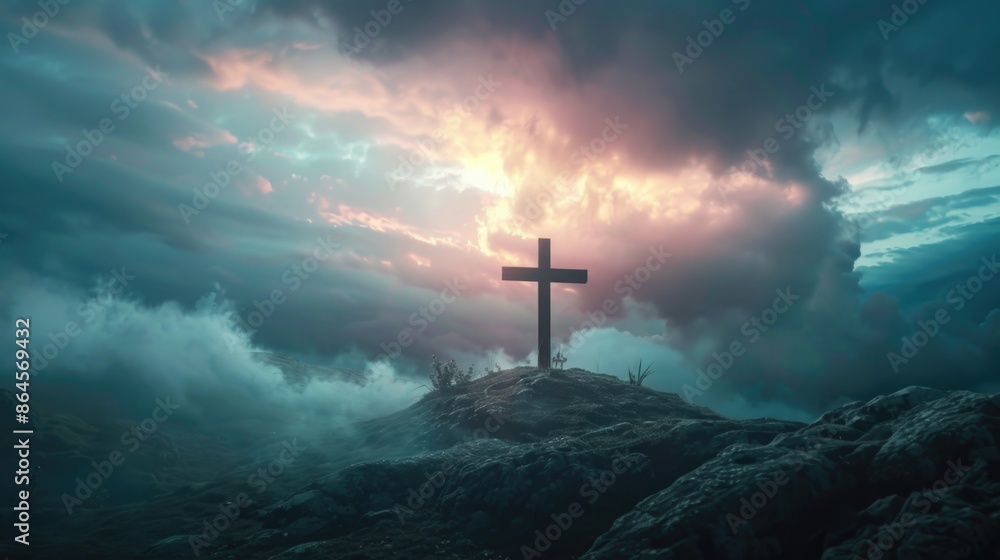 Mountain peak with cross Mountain peak with cross