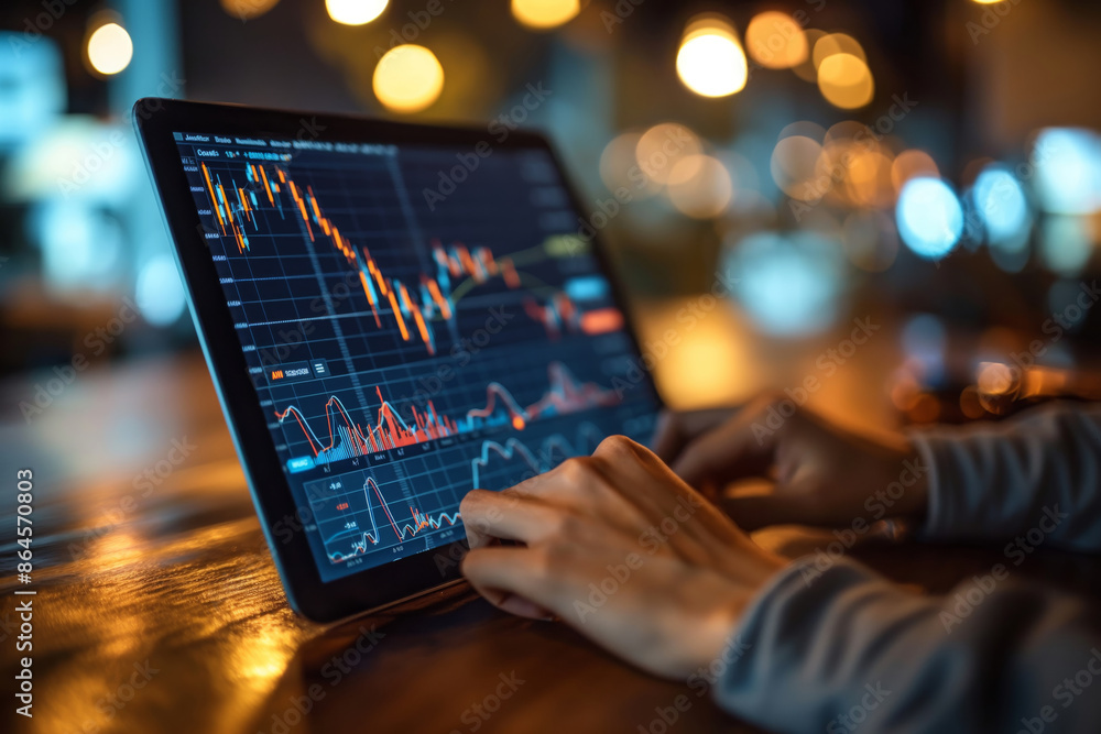 Person Analyzing Financial Charts on Laptop at Night Person Analyzing Financial Charts on Laptop at Night