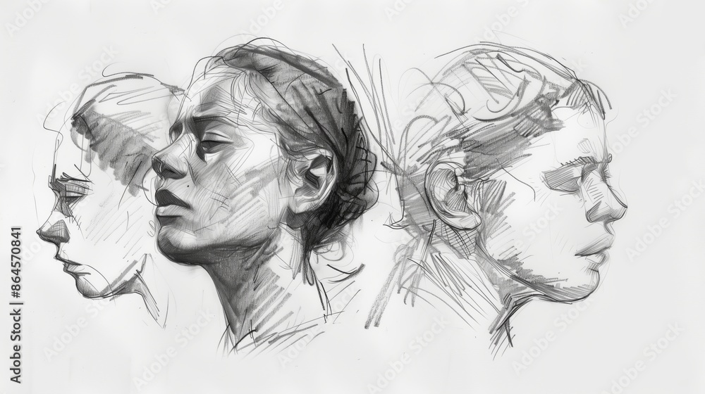Academic sketches of an art school student in pencil on white paper Academic sketches of an art school student in pencil on white paper
