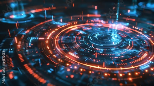 Wallpaper Mural Futuristic Technology Background. Abstract Digital Interface With Glowing Circles, Data Streams, And Neon Lights. Torontodigital.ca