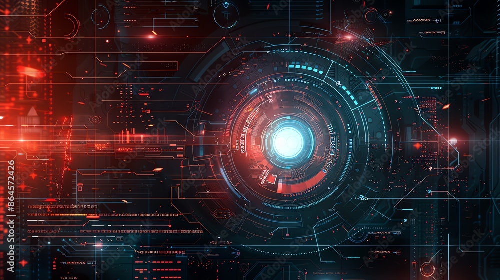 Futuristic Technology Background with Glowing Circular Core and Data Streams. Concept of Artificial Intelligence, Cybersecurity, or Big Data. Futuristic Technology Background with Glowing Circular Core and Data Streams. Concept of Artificial Intelligence, Cybersecurity, or Big Data.