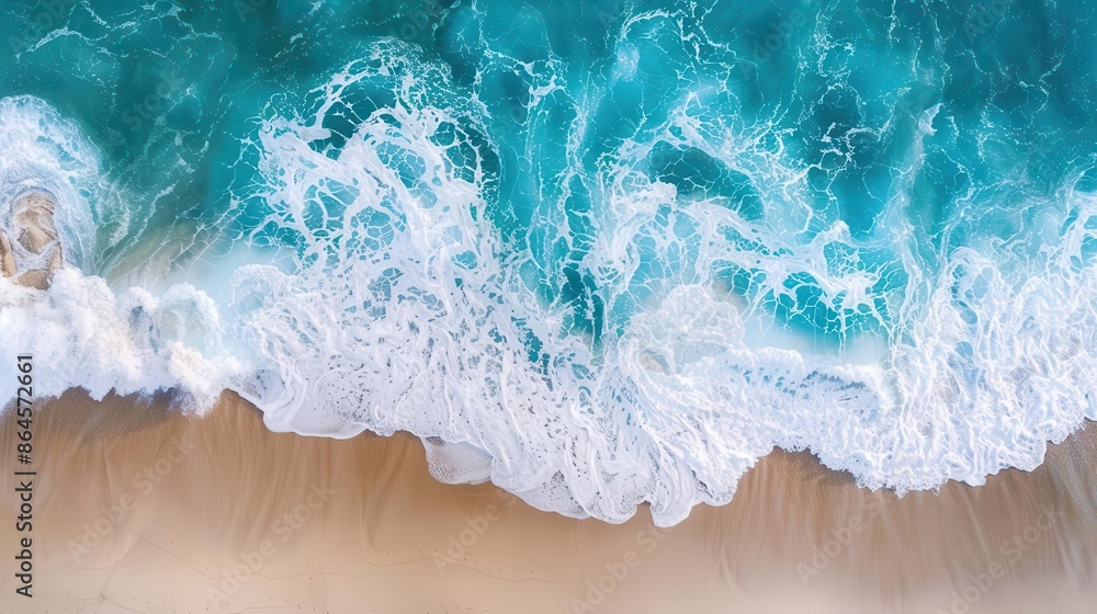 aerial view of pristine turquoise ocean waves breaking on sandy shore white foam patterns create mesmerizing textures offering stunning perspective of coastal beauty and power of nature aerial view of pristine turquoise ocean waves breaking on sandy shore white foam patterns create mesmerizing textures offering stunning perspective of coastal beauty and power of nature