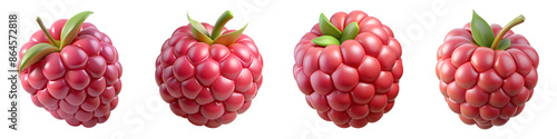 3D Raspberry isolated on transparent background PNG file