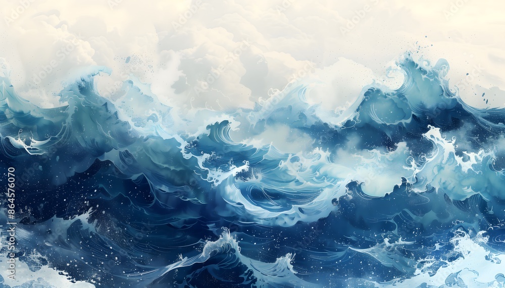An illustration of a rough sea with massive waves An illustration of a rough sea with massive waves