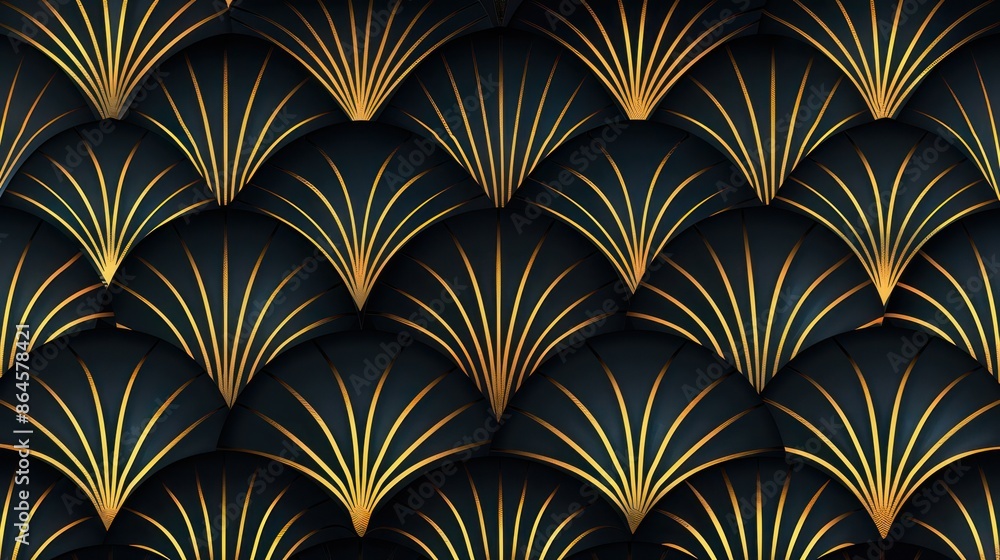 Elegant black and gold geometric pattern with fan shapes Elegant black and gold geometric pattern with fan shapes