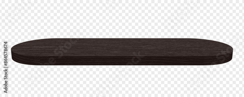 Tableau sur toile Wood table perspective view, wooden elipsoid surface of desk, top made of dark brown timber board isolated on transparent background