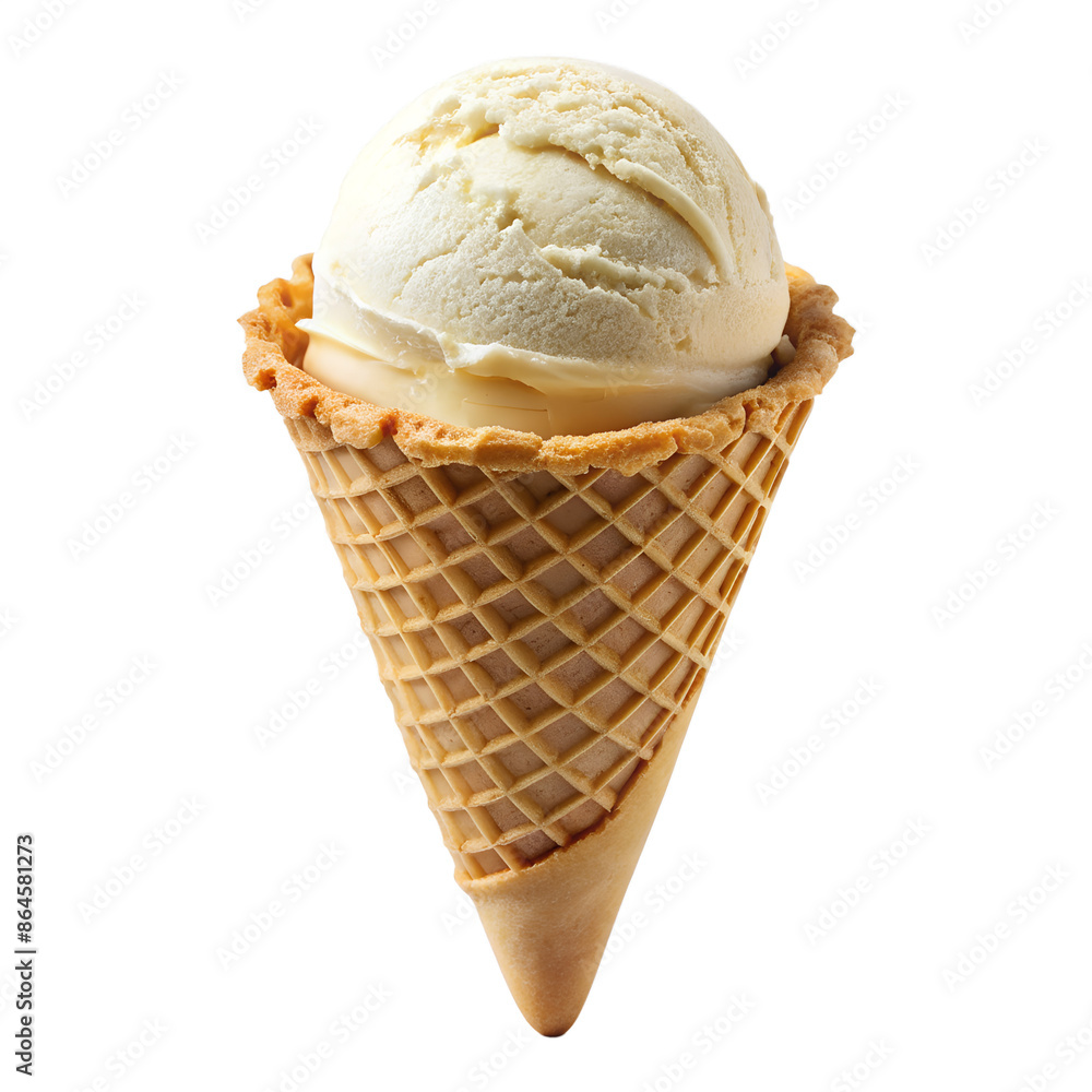 Indulge in a delicious Vanilla Ice Cream Cone in a crispy Waffle Cone for a delightful sweet treat Indulge in a delicious Vanilla Ice Cream Cone in a crispy Waffle Cone for a delightful sweet treat