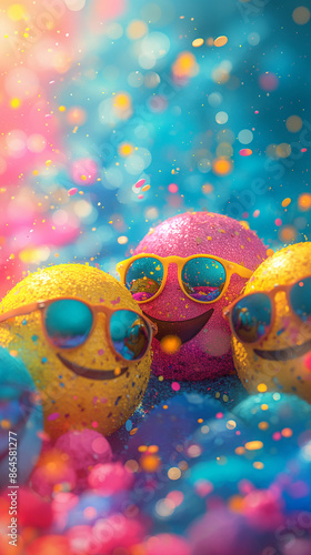 Colorful Smiley Faces in Joyful Bubble Art