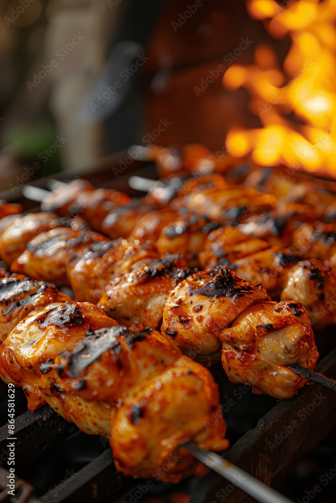 Grilled Chicken Skewers Over Open Flame Grilled Chicken Skewers Over Open Flame