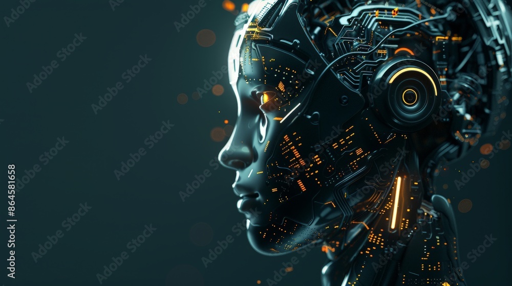 Advanced AI Robot Profile in Neon Blue Advanced AI Robot Profile in Neon Blue