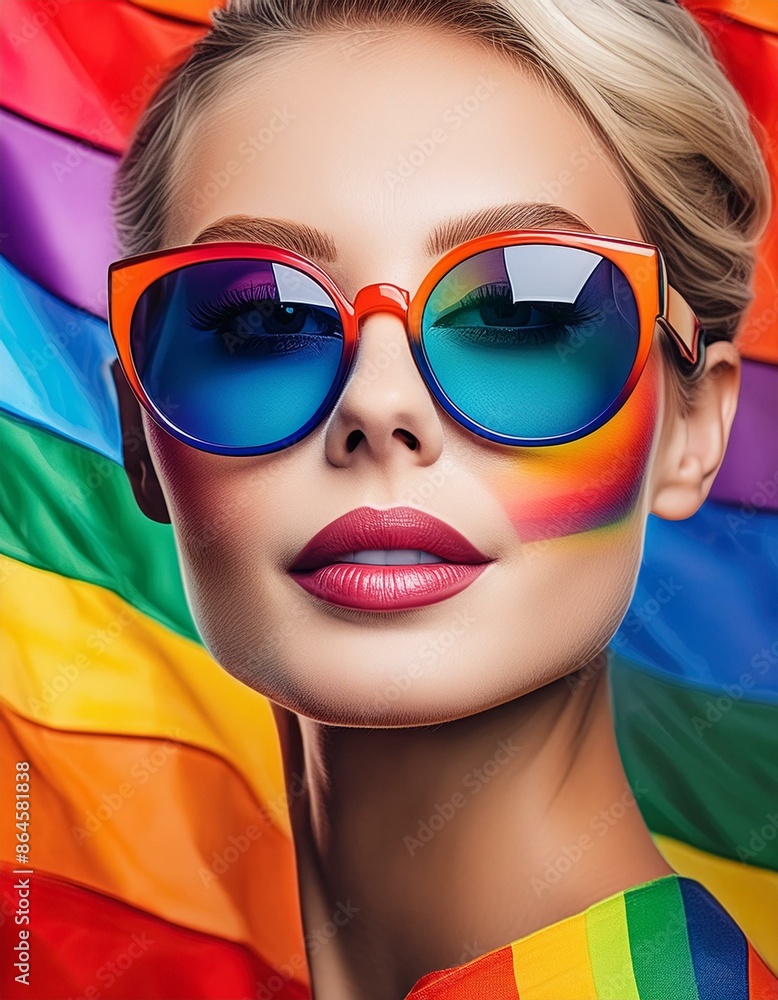 Retrato de mujer con anteojos bandera LGBT inclusion vertical Stock Illustration Adobe Stock
